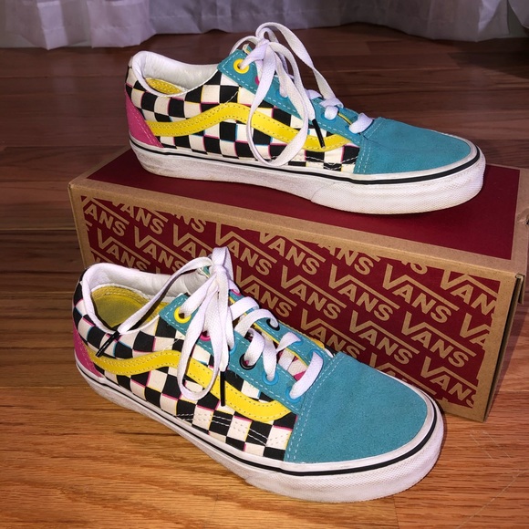 multi coloured check vans